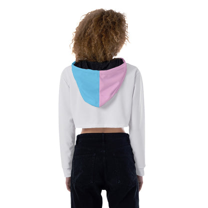 Blue Pink White 'TRANS GIRL POWER' Transcolour/White Crop Top Hoodie