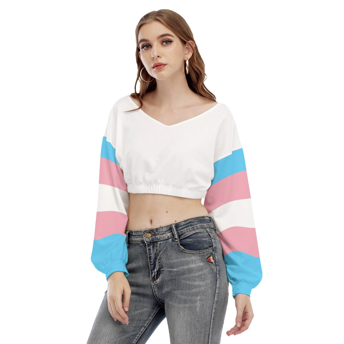 Blue Pink White Pride Elasticated Cropped Sweatshirt