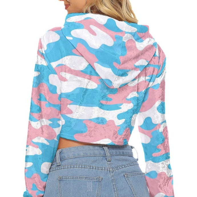 Blue Pink White Pride Camouflage Drop-Shouldered Cropped Velveted Hoodie