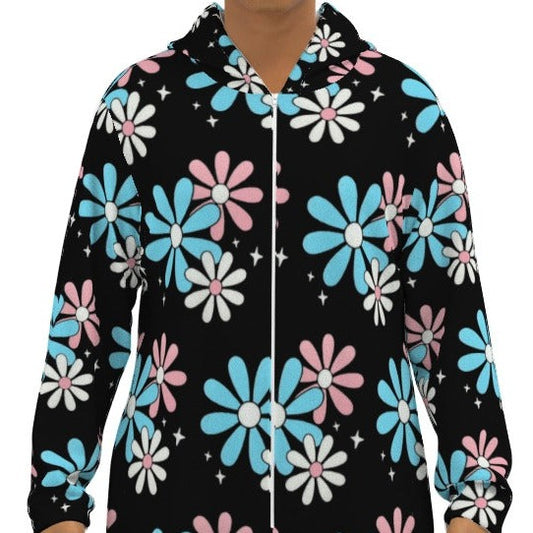 Plus Size Blue Pink White Big Daisies Pride All Over Pride Black Fleece Onesie