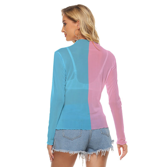 Teen Blue Pink White See-Thru Top