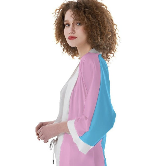 Teen Blue Pink White Vive l'Paris Pride Satin Haori Kimono Robe