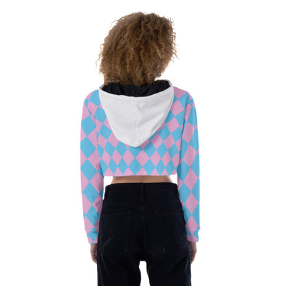 Blue Pink White Pride Circus Check Cropped Hooded Top