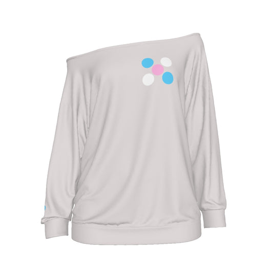 Blue Pink White Pride 'Five Dots' Light Grey Off-Shoulder Sweatshirt