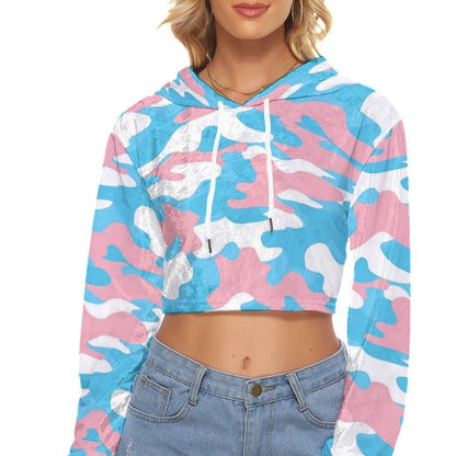 Blue Pink White Pride Camouflage Drop-Shouldered Cropped Velveted Hoodie