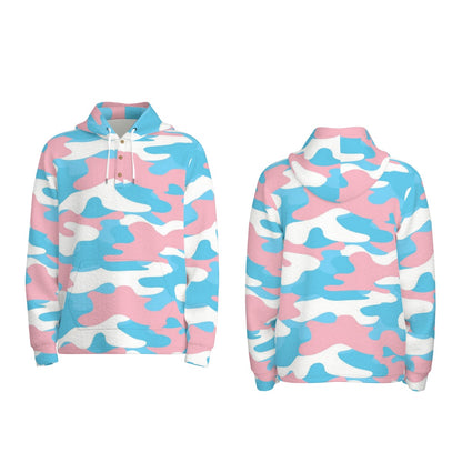 Teen - Plus Size Blue Pink White Pride Camouflage Half-Button Hoodie