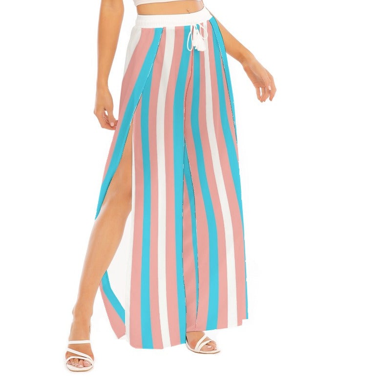 Blue Pink White Pride Split  Chiffon Beach Palazzo