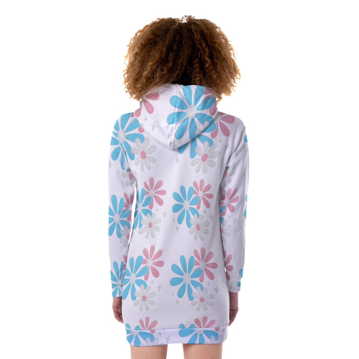 Blue Pink White All Over Trans Pride Big Daisies White Heavy Fleece Long Hoodie