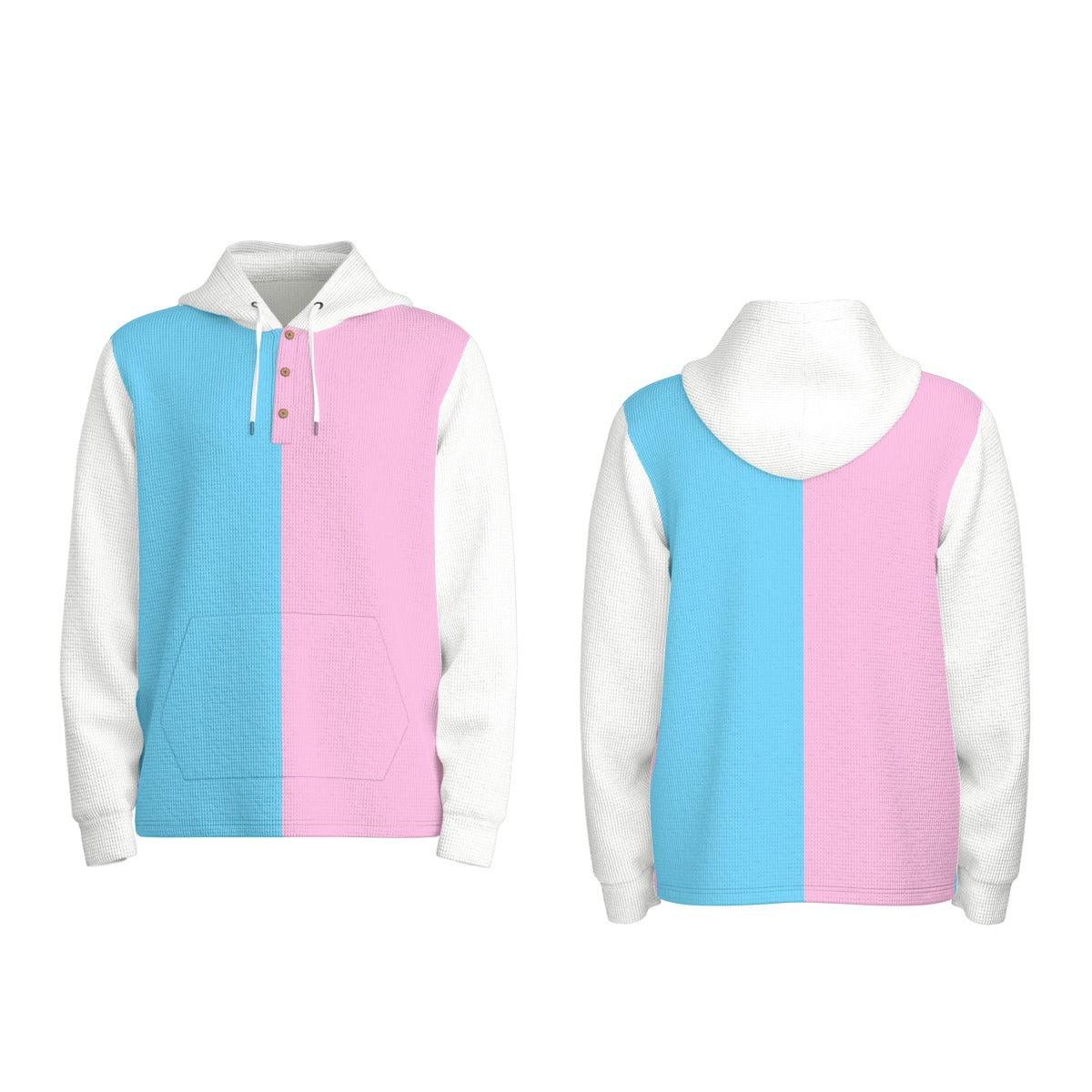 Teen - Plus Size Blue Pink White Pride Half-Button Hoodie