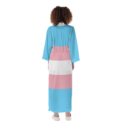 Teen Blue Pink White All Over Pride Long Satin Kimono Robe