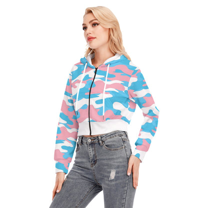 Teen Blue Pink White Pride Camouflage Cropped Hooded Jacket