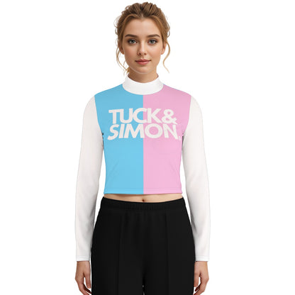 Plus Size Tuck&Simon Blue Pink White Harlequin Turtleneck T-Shirt