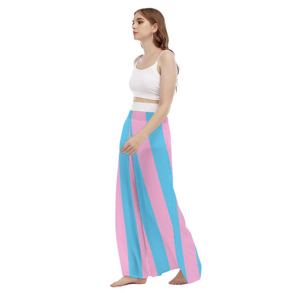 Circus Striped High-Waisted Wide-Leg Chiffon Beach Palazzo