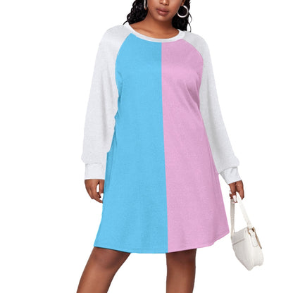 Plus Size Blue Pink White Pride Classic Round-Neck White Dress