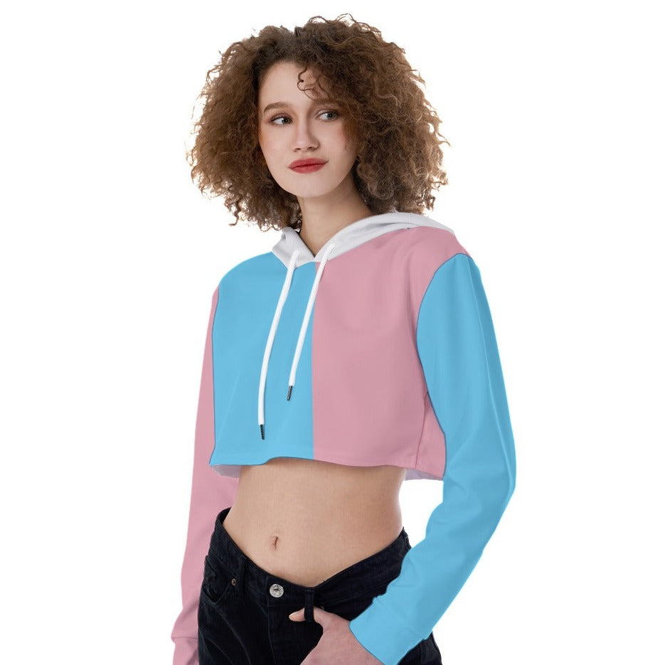 Teen - Plus Size Blue Pink White Paris Pride Hooded Crop Top
