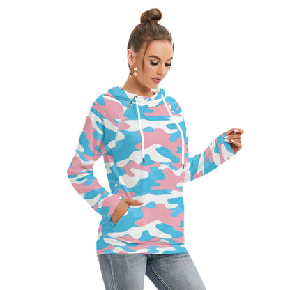 Plus Size Blue Pink White Trans Pride Camouflage Double Hooded Hoodie