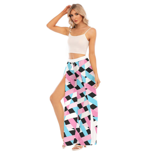 Blue Pink White Pride Split  Chiffon Beach Palazzo