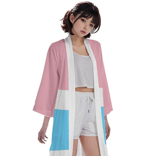 Teen Blue Pink White Thailand Pride Long Satin Kimono Robe