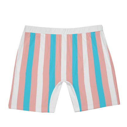 Trans Coloured Pride Candy Striped White Boyfriend Athletic Style Long Boxers