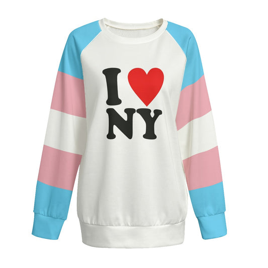 Plus Size Blue Pink White All-Over Pride Raglan Sweatshirt