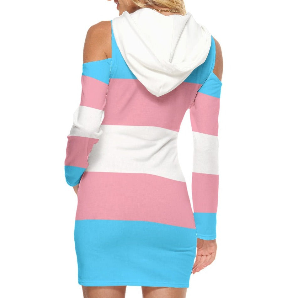 Teen Blue Pink White All-Over Pride Cold-Shoulder Hooded Dress