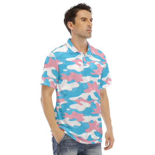 Blue Pink White All Over Pride Half-Zip Boyfriend Polo