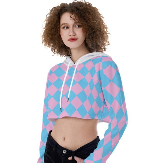 Blue Pink White Pride Circus Check Cropped Hooded Top
