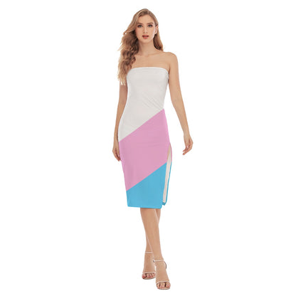 Blue Pink White All-Over Pride Sexy Body Hugging Side-Split Tube Top Dress