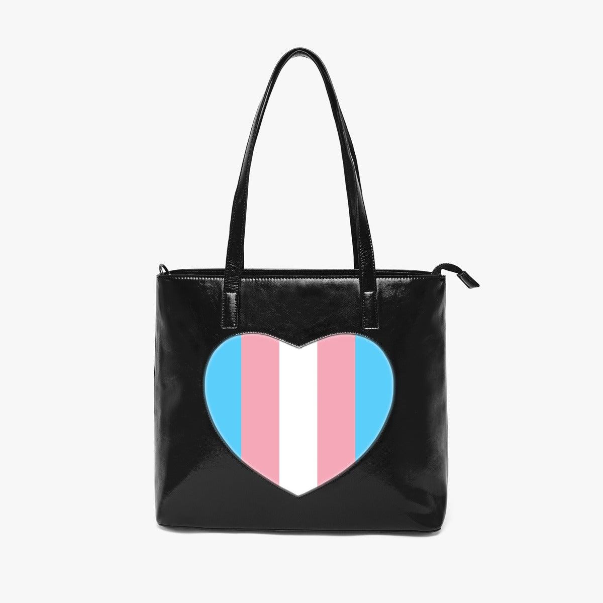 Blue Pink White Pride Patent Vegan Leather Heart-Shaped-Hollow Tote Bag
