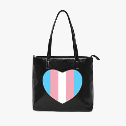Blue Pink White Pride Patent Vegan Leather Heart-Shaped-Hollow Tote Bag