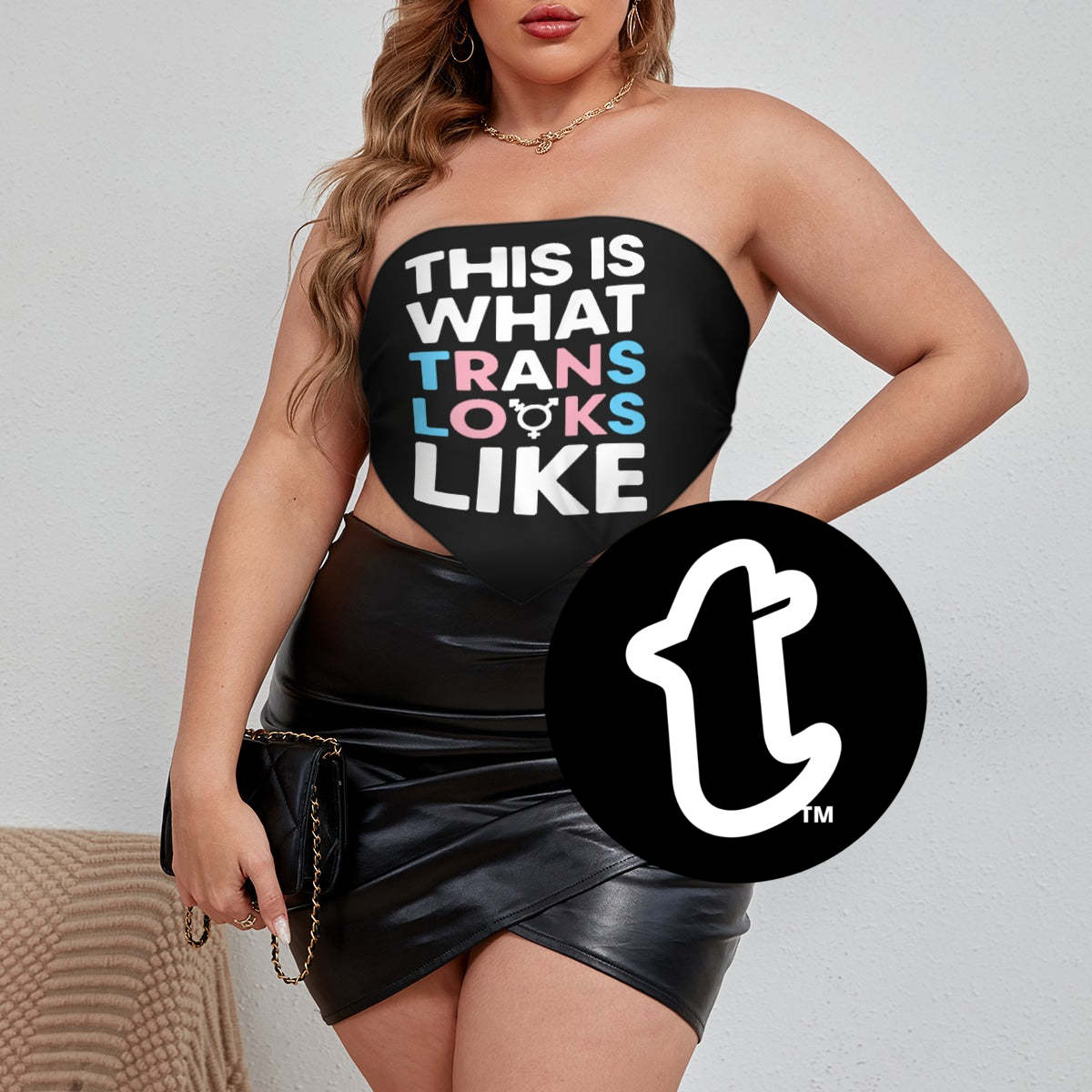 Plus Size Black 'This Is What Trans Looks Like' Tie-Back Bandana Top