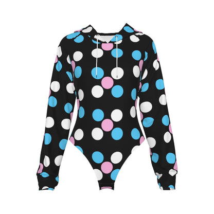 Teen Blue Pink White 'Pride Five Spots' Black Hooded Bodysuit