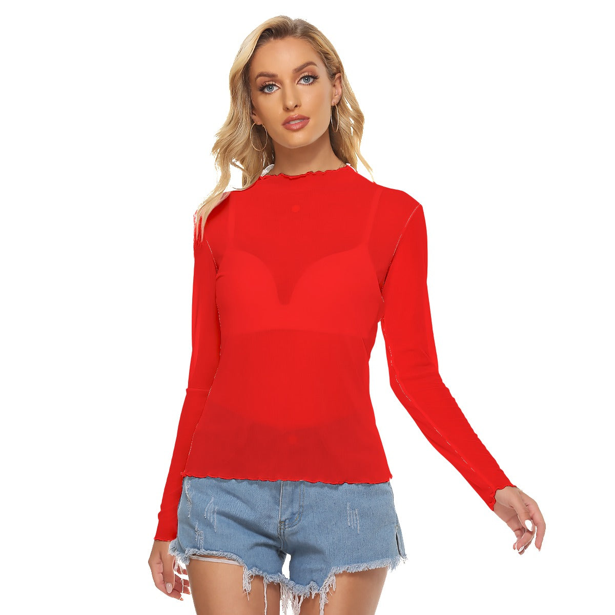 Ruby Red See-Through Long-Sleeved T-Shirt