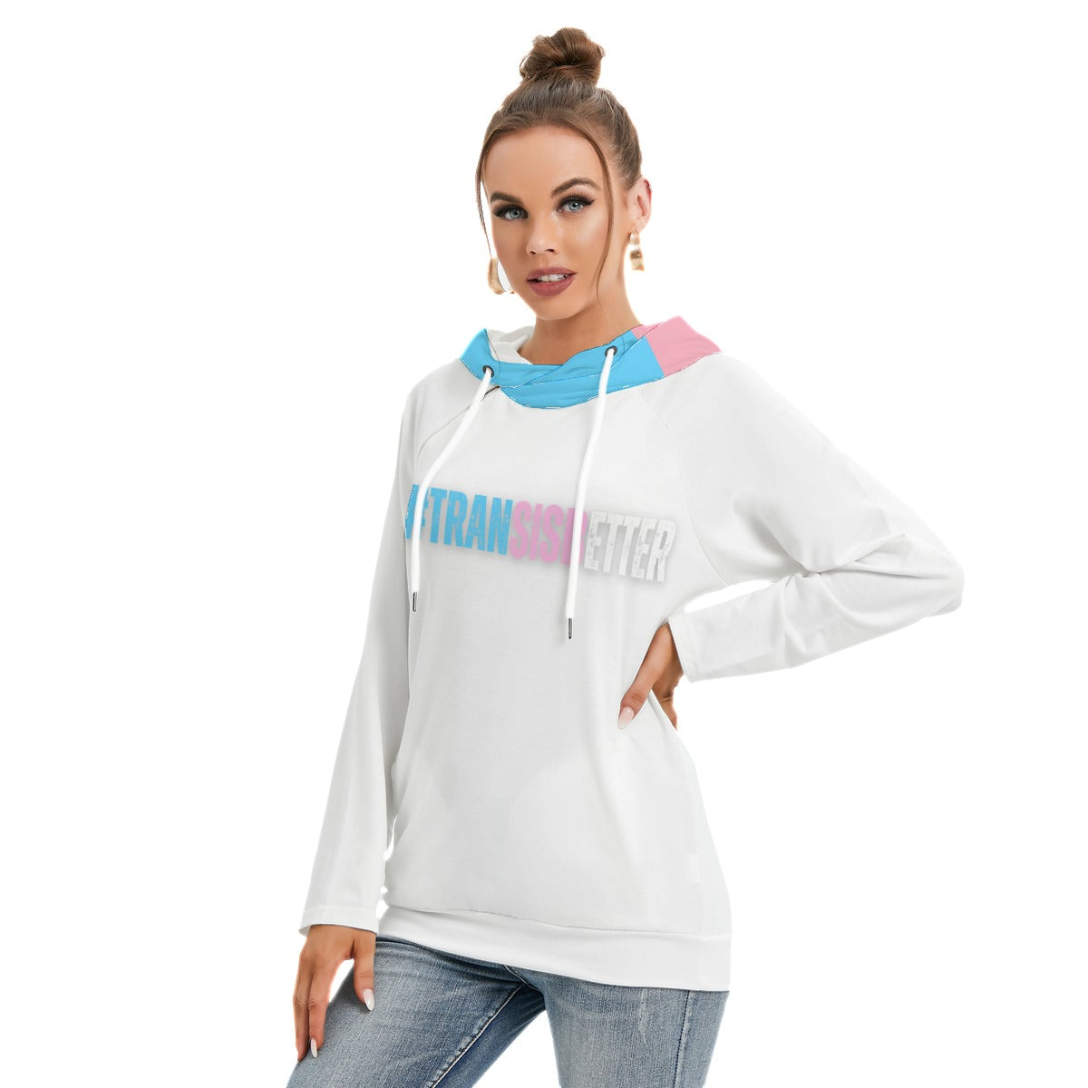 Plus Size 'TRANSISBETTER' Trans Pride White Double Hooded Hoodie