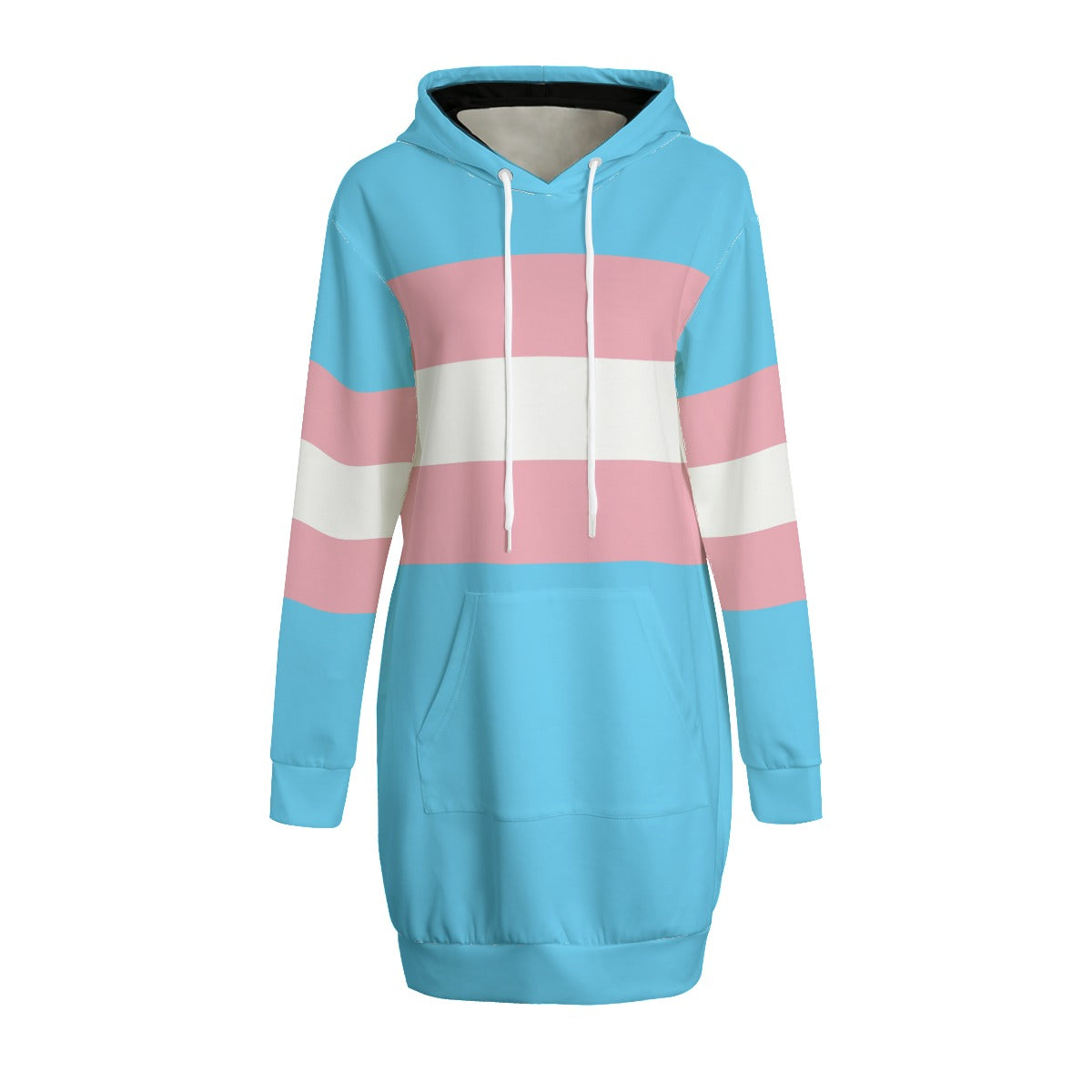 Blue Pink White All Over Transgender Pride Long Hoodie