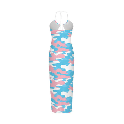 Plus Size Sexy Blue Pink White Pride Camouflage Spaghetti-Tied Hollow Camisole Dress