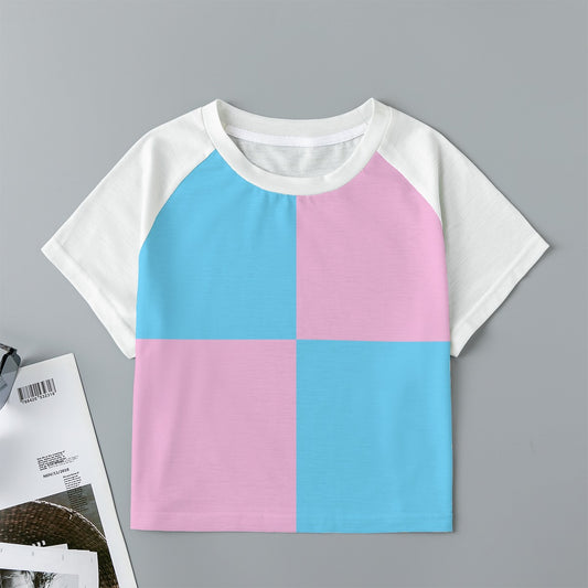 Teen - Plus Size Blue Pink White Pride Harlequin Eco-Friendly Cropped Raglan T-Shirt