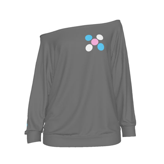 Blue Pink White Pride 'Five Dots' Grey Off-Shoulder Sweatshirt