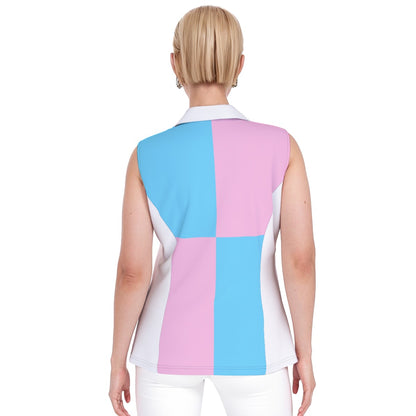Plus Size Blue Pink White Pride Harlequin Casual V-Neck Sleeveless Shirt