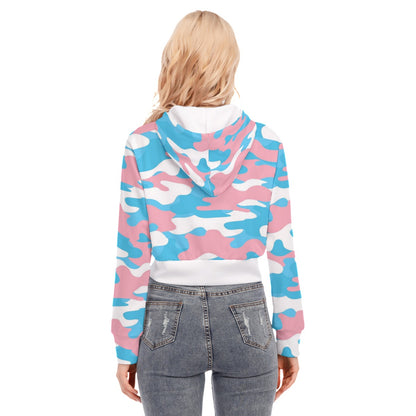 Teen Blue Pink White Pride Camouflage Cropped Hooded Jacket
