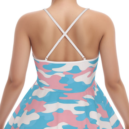 Teen - Plus Size Blue Pink White Pride Camouflage Cross-Strap Cami Dress