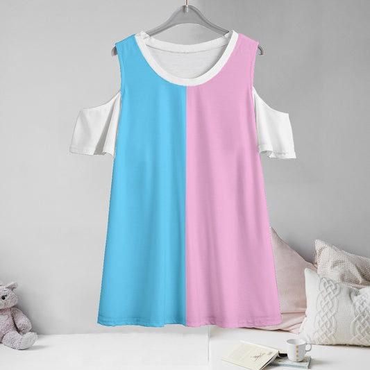 Blue Pink White All-Over Vive l'Paris Pride Cold Shoulder T-Shirt
