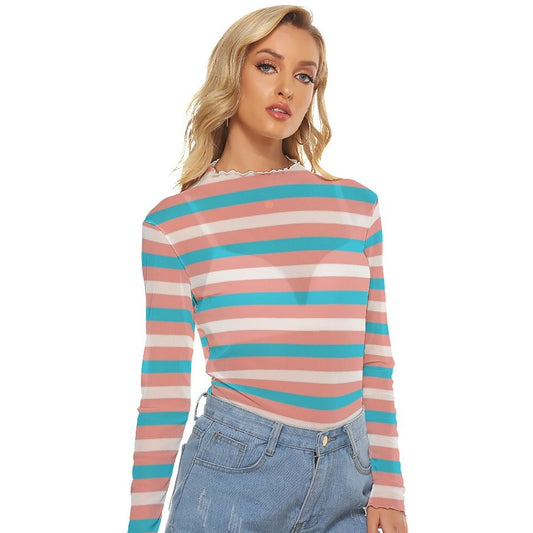 Teen Blue Pink White See-Thru Top