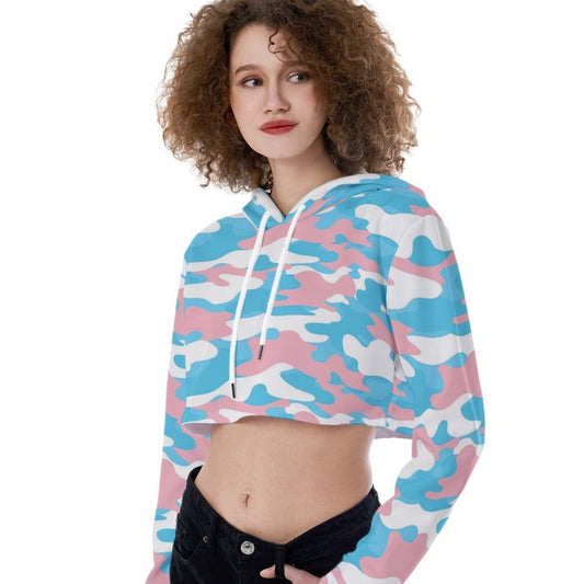 Plus Size Blue Pink White Pride Camouflage Crop Top Hoodie