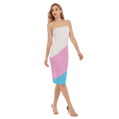 Blue Pink White All-Over Pride Sexy Body Hugging Side-Split Tube Top Dress