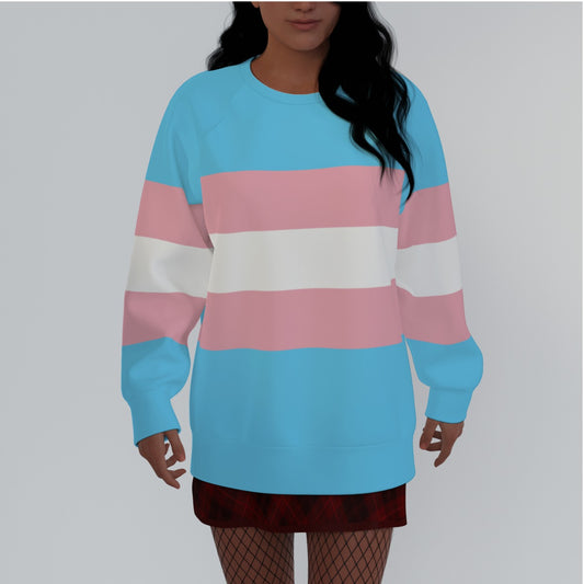 Plus Size Blue Pink White Pride All-Over Raglan Sleeved Sweatshirt