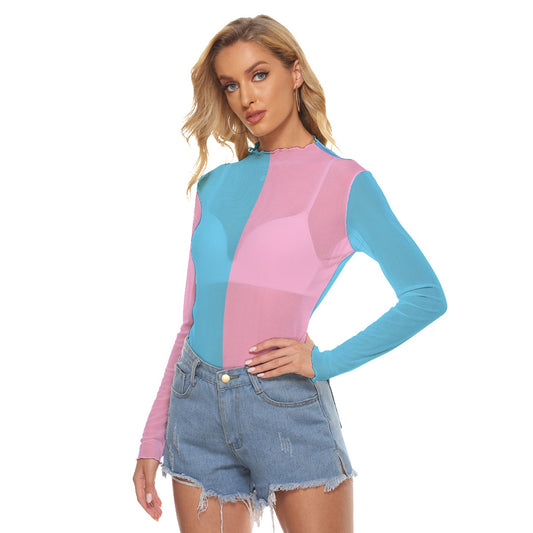 Teen Blue Pink White See-Thru Top