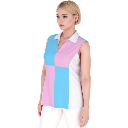 Plus Size Blue Pink White Pride Harlequin Casual V-Neck Sleeveless Shirt