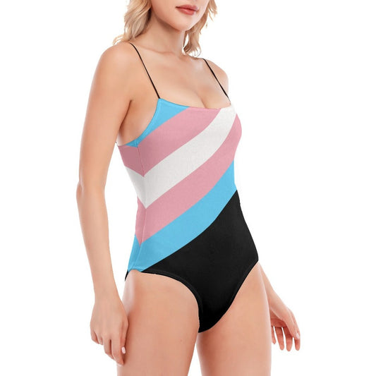 Teen - Blue Pink White Pride Spaghetti-Strapped Black Bodysuit