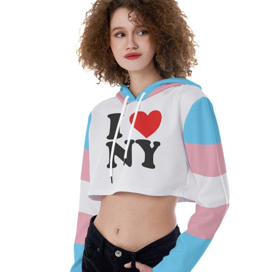 Blue Pink White 'I Love NY' Transcolour/White Crop Top Hoodie